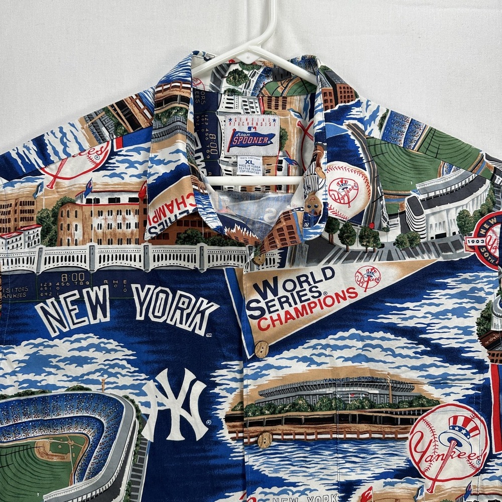 VTG Reyn Spooner New York Yankees Hawaiian Shirt Mens XL Blue MLB World Series